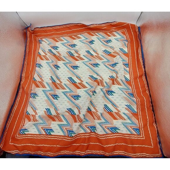 Robinson Golluber White Blue Orange Geometric Square Scarf 26" Made In Italy - Picture 2 of 7